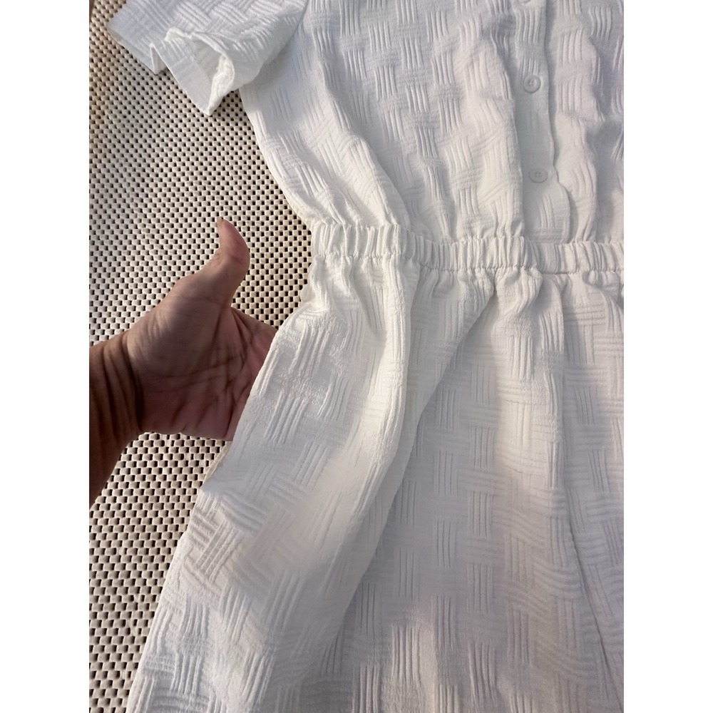 NEW Cupshe White Romper Sz L Button Down Boho Jumper Casual Stretch Shorts Gauzy - Picture 10 of 12